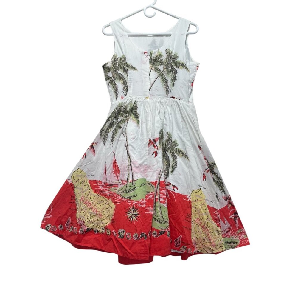 JCrew Barbados Map Palm Tree Fish Novelty Midi Dress Womens 10 Tropical Vacation - Picture 4 of 16